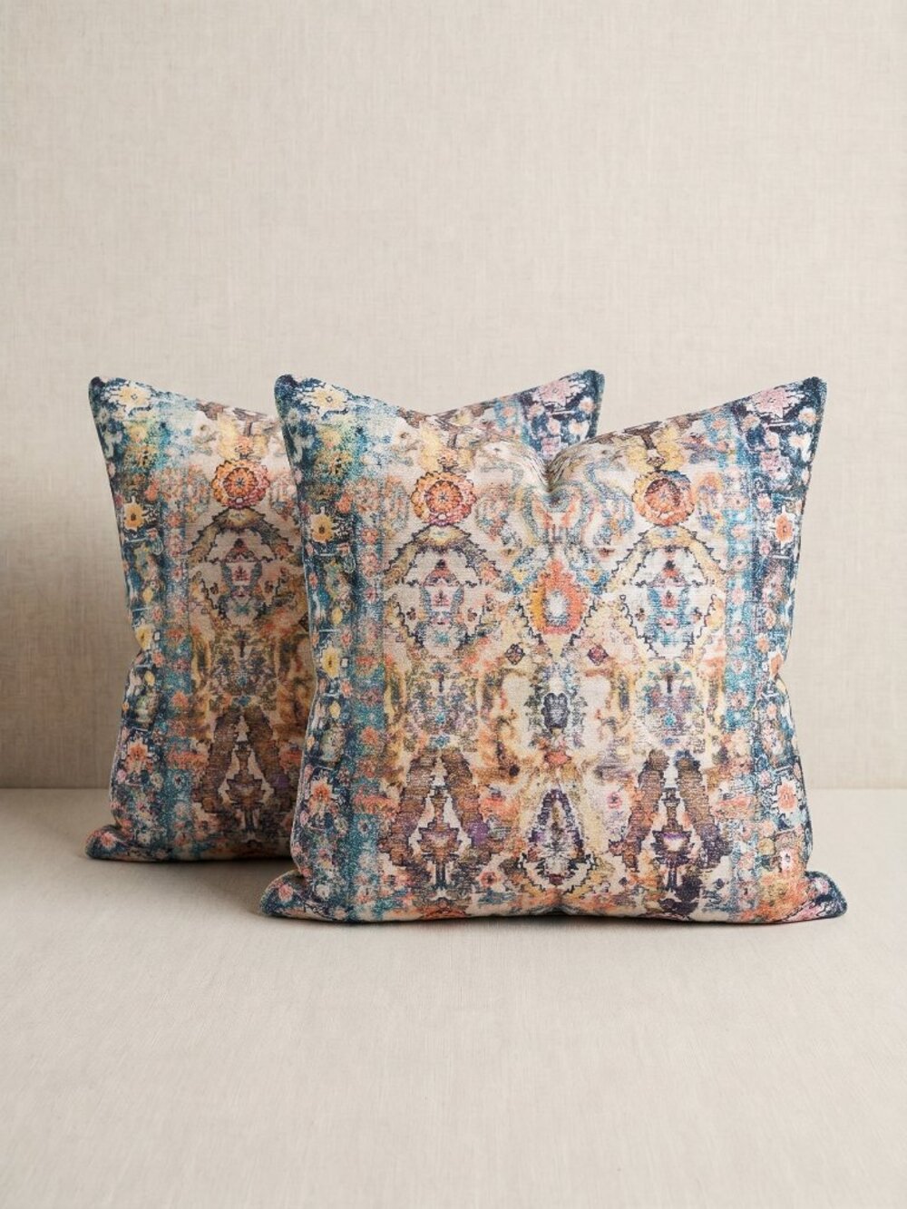 NIP Set of 2 Boho Distressed Persian Medallion Linen Throw Pillow Covers 20"x20"